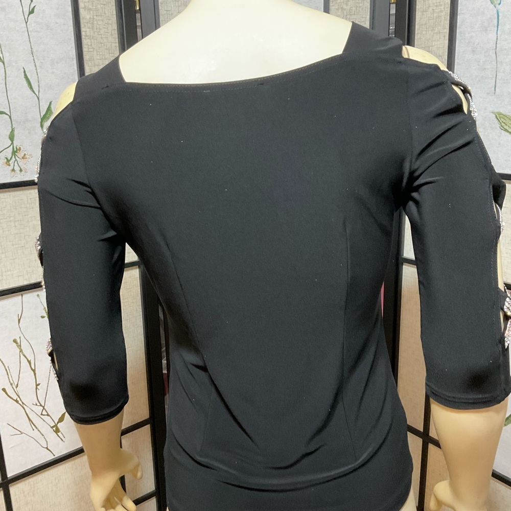 Joseph Ribkoff Cold Shoulder Top with Rhinestone Embellishment - Picture 5 of 9